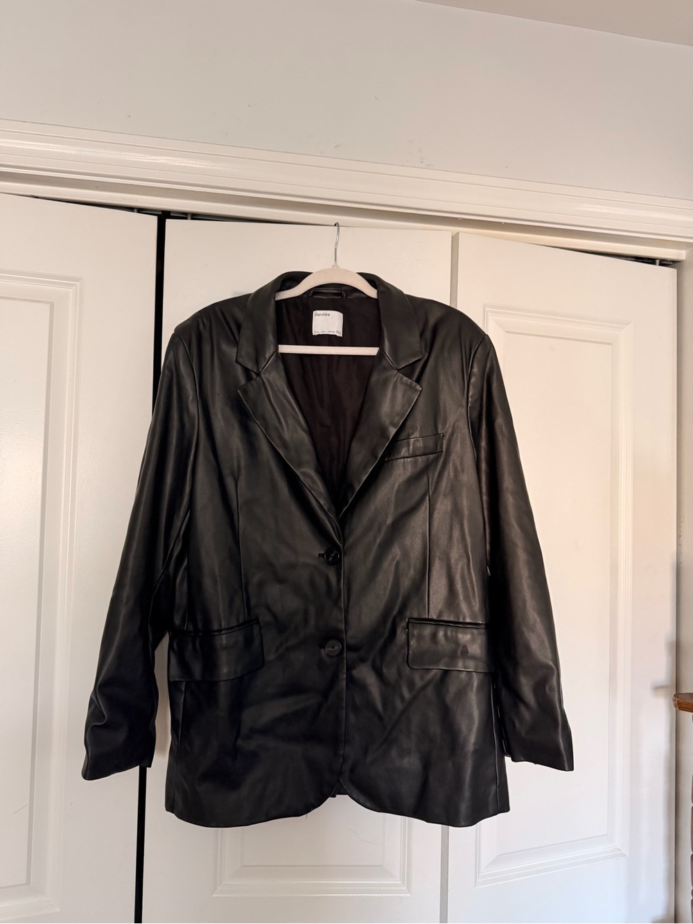 Bershka Black Faux Leather Blazer-Style Jacket